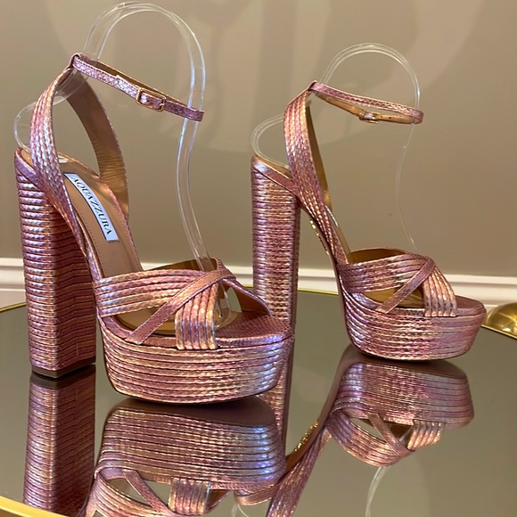 Aquazzura Sundance 140 Snake Embossed Platform Sandals sz 36.5 - Picture 8 of 15